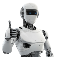 AI robot displays a thumbs up gesture against a simple transparent background showcasing positivity, AI robot giving a thumbs up on transparent background png
