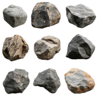 Collection of unique boulder rocks isolated against a transparent background showcasing different textures and shapes, Rock boulder isolated on transparent background png