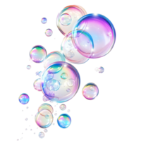 Soap bubbles floating gracefully on a clean transparent background reflecting light in various colors, soap bubbles on transparent background png