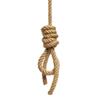 Knotted hanging rope isolated on a transparent background, showcasing craftsmanship and detail in knot tying, Knotted Hanging Rope Isolated on transparent background Suicide concept png