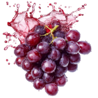 Fresh organic grapes bursting with juice splash on a bright transparent background for vibrant visual appeal, Fresh organic grape with juice splash on transparent background. grape splash transparent png