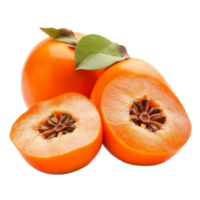 Fresh half ripe persimmons showcasing vibrant color and unique texture isolated on a transparent background, fresh half ripe persimmons isolated on transparent background png