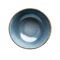 Vintage ceramic bowl viewed from above on a clean transparent background, showcasing its unique color and texture details, top view vintage ceramic bowl on transparent background png