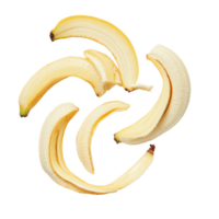 Fresh peeled banana slices arranged on a transparent background showcasing their smooth texture and vibrant color, Peeled banana slices isolated on transparent background png