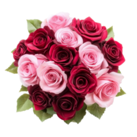A beautiful bouquet of pink and red roses elegantly arranged on a transparent background, pink and red color rose flowers bouquet isolated on transparent background png