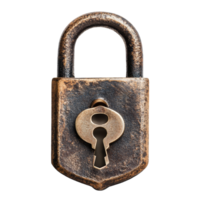 A vintage padlock with a keyhole and key, isolated on a clean transparent background for securitythemed visuals, Lock with key isolated png