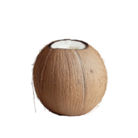 A whole coconut cracked open on a soft, isolated background highlighting its natural texture and vibrant interior, coconut on isolated background png