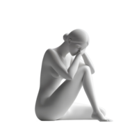 Elegant woman sculpture in a thoughtful pose isolated on a transparent background, Woman Sculpture 3d isolate rendering on transparent background png