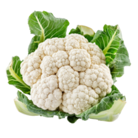 Fresh cauliflower with green leaves isolated on a transparent background showcasing its natural texture and form, Cauliflower vegetables isolated on a transparent background png