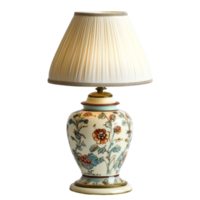 Elegant table lamp with floral design illuminating a bright transparent background in a serene setting, Table lamp transparent background png