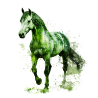 A vibrant green horse stands in isolation against a clean transparent background, showcasing its unique color and stance, green horse isolated on transparent png