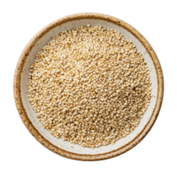 Healthy quinoa grains neatly arranged in a rustic plate on a clean transparent background for nutritious meal options, Quinoa in a plate on transparent background png