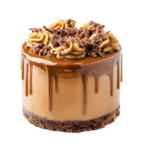 Delicious caramel mud cake with chocolate topping presented on a transparent background, caramel mud cake isolated on transparent background png
