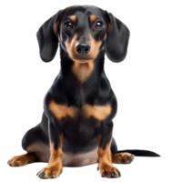 Adorable sausage dog sitting calmly on a transparent background, showcasing its charming personality and unique appearance, sausage dog isolated on transparent background png