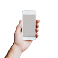 A person holding a smartphone in hand against a plain background ready for use, Phone in hand to work on a smartphone with opening speech ntransparent backgroundfile png