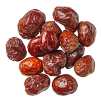 Dried jujube fruit on a transparent background showcasing rich redbrown color and unique texture, Jujube Chinese dried on transparent background png