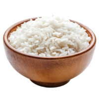 Freshly cooked transparent rice in a wooden bowl isolated on a clean transparent background perfect for culinary presentations, Rice in a bowl isolated on transparent background png