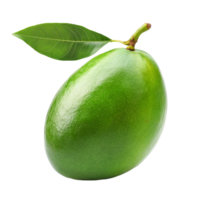 Fresh green mango with a leaf isolated on a bright transparent background showcasing its vibrant color and ripe texture, green mango isolated on transparent background png