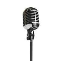 Classic vintage microphone isolated on a clean transparent background for audio production and music recordings, Microphone isolated on transparent background 3D render png