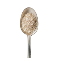 Quinoa grains displayed in a metallic spoon resting on a clean transparent background, Quinoa in a spoon on transparent background png