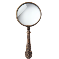 A vintage retro style magnifying glass lens with an ornate handle against a transparent background, Vintage Retro Style Magnifying Glass Lens transparent background png