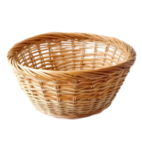 Natural wicker round bamboo basket displayed on a transparent background for home decor and storage solutions, Wicker round bamboo basket on transparent backgroundfile png