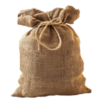 An empty burlap sack tied with twine, placed on a neutral background for versatile storage solutions or crafts, Empty burlap sack png