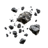 Asteroids floating in air against a transparent background showcasing unique transparent textures and details, Asteroids in air template, isolated transparent background png