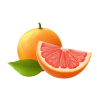 Fresh grapefruit citrus fruit with a green leaf, showcasing vibrant colors against a clean transparent background, grapefruit citrus fruit with leaf isolated on transparent background png