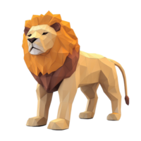 Low poly papercraft rendering of a lion with detailed mane and body shape isolated on transparent background, Lion Low Poly Papercraft 3d rendering isolated on transparent background png