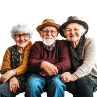 A joyful group of older adults enjoying companionship and laughter in a bright setting, diversified group of happy old people, file of isolated object on transparent background png