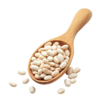 A wooden spoon filled with transparent beans displayed on a clean transparent background for culinary use, Heap of transparent beans in wood spoon isolated on transparent background png