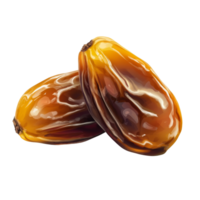 Two dates isolated on a transparent background showcasing their rich texture and vibrant color, dates isolated on transparent background png