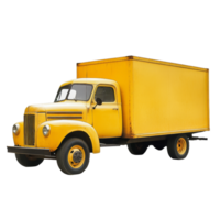 Bright yellow truck on a transparent background showcasing classic design and sturdy build in transportation industry, yellow truck isolated on transparent png