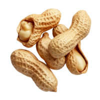 Group of raw peanuts in their shells isolated on a clean transparent background for culinary and snacking purposes, Group of peeled and unpeeled peanuts isolated on transparent background png