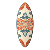 Retro surfboard with vibrant floral pattern on a clean transparent background perfect for beach enthusiasts and collectors, surf board with retro pattern isolated on transparent background or png