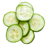 Fresh cucumber slices arranged beautifully on a transparent background for culinary presentations and healthy snacks, Fresh cucumber slices isolated on transparent background png
