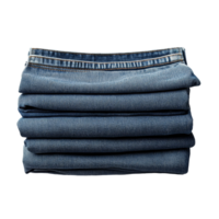 A neatly folded stack of blue jeans arranged for display in an isolated setting, stack of folded blue jeans, file of isolated object with shadow on transparent background png