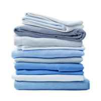 Clean stack of folded clothes in varying shades of blue and grey on a transparent background for home organization, Stack of clean clothes transparent background, isolated solid transparent background png