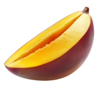 Half ripe mango on a clean transparent background showcasing its vibrant yellow flesh and smooth skin texture, half ripe mango isolated on transparent background png