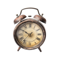 A vintage table alarm clock highlighting classic design and lasting charm in a minimalistic setting, vintage table alarm clock, file of isolated object with shadow on transparent background png