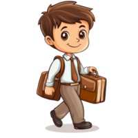 A cheerful little businessman carrying a briefcase walks confidently on a bright day in a fun, animated style, little business man illustrationisolated on transparent background png