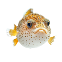 Pufferfish gracefully floating in the water, highlighting its unique texture and coloration against a transparent background, Pufferfish Isolated on transparent background png