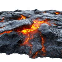 Molten rock surface with glowing lava and rugged texture isolated to highlight geological features and formation, Lava Surface with Molten Rock and Texture, Isolated on transparent background png