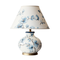 Elegant floral print table lamp designed for brightening living spaces in a stylish way, elegant table lamp with floral pattern print isolated on transparent background png