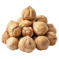 Piles of dried water nuts isolated on a transparent background showcasing their unique texture and shape, chinese food water nut in piles isolated on transparent background png
