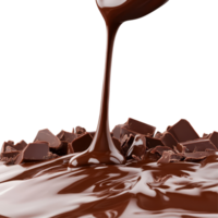 Rich chocolate melts and drips over pieces in a smooth cascade on a clean transparent backdrop, Delicious Chocolate Pouring and Dripping transparent background png