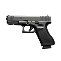 Detailed view of a semiautomatic pistol on a plain transparent background showcasing its design and features, SemiAutomatic Pistol Glock on transparent background png