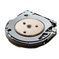 Disassembled hard disk drive showcasing internal components and magnet arrangement, Hard disk drive disassembly open cover show magnatic disk circle inside on transparent background file png