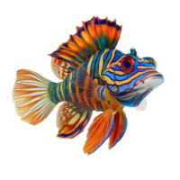 Vibrantly colored mandarinfish swimming gracefully on a transparent background, showcasing its unique patterns and features, Mandarinfish Isolated on transparent background png